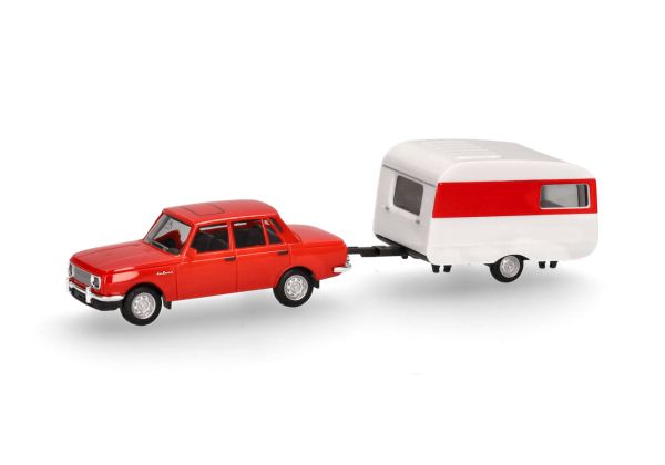 HER028585 - WARTBURG 353 couleur rouge avec caravane Qek-Junior - 1