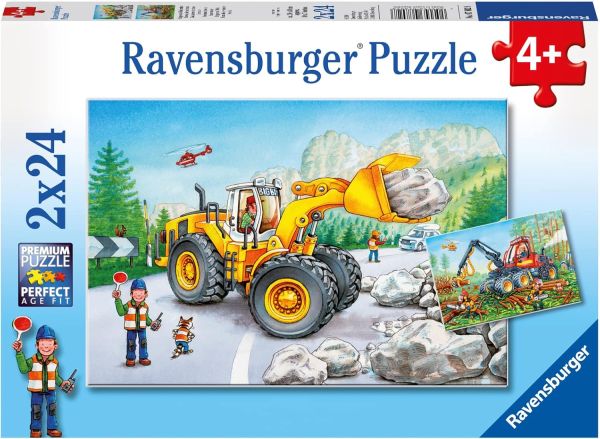 RAV078028 - 2 Puzzles 24 Pièces pelle et tracteur forestier - 1