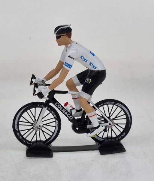 Figurine cycliste D Sprinteur Maillot bleu manches blanches