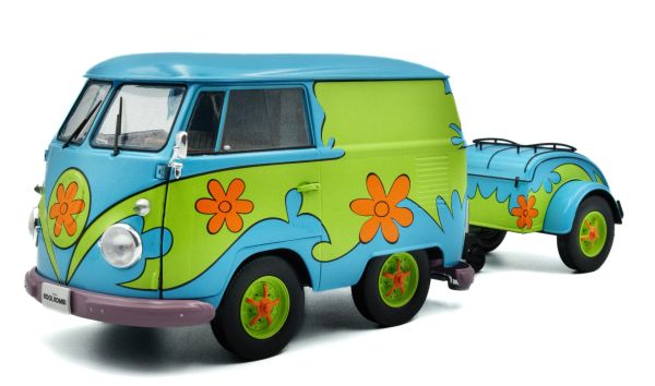 SOL1810904 - VOLKSWAGEN Combi avec remorque - Flower Power 2024 bleu et vert - 1