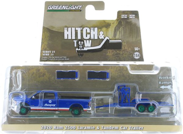 GREEN32250-D_VERT - DODGE RAM 2500 Laramie 2020 jantes vertes avec remorque porte voiture MOPAR de la série HITCH & TOW sous blister - 1