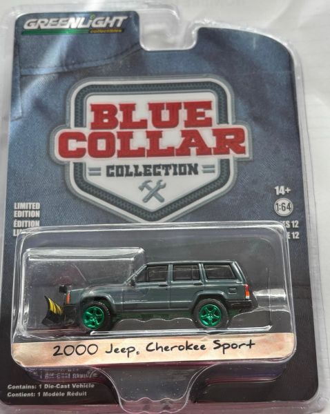 GREEN35260-E_VERT - JEEP Cherokee sport 2000 avec chasse neige et jantes vertes de la série BLUE COLLAR sous blister - 1