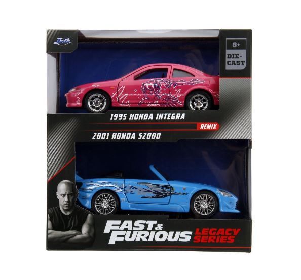 JAD35395 - Pack de 2 voitures HONDA Integra 1995 rose et HONDA S2000 2001Bleu FAST and FURIOUS - 1