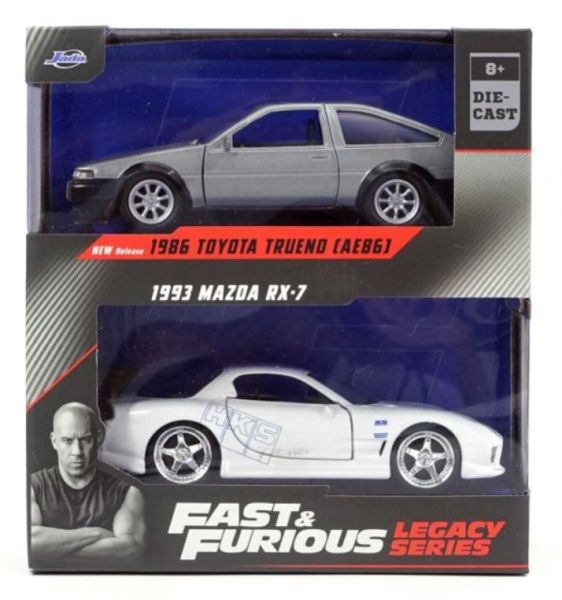 JAD35690 - Twin Pack - TOYOTA Trueno 1986 grise avec MAZDA RX7 1993 blanc - FAST and FURIOUS - 1