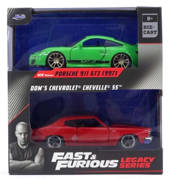 JAD35692 - Twin Pack - PORSCHE 911 GT3 RS vert avec CHEVROLET Chevelle rouge - FAST and FURIOUS - 1