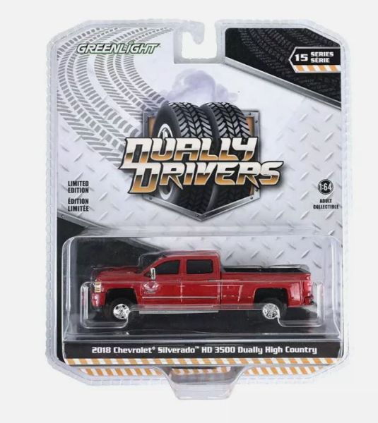 GREEN46150-D - CHEVROLET Silverado HD 3500 Dually High Country 2018 Rouge de la série DUALLY DRIVERS sous blister - 1