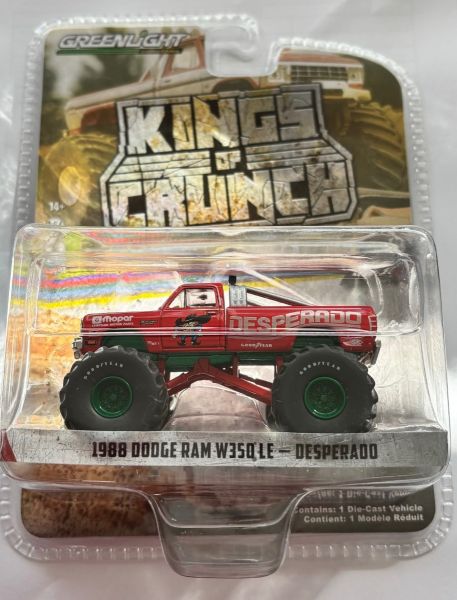 GREEN49120-B_VERT - DODGE Ram W350 LE 1988 Monster truck jantes vertes DESPERADO de la série KINGS OF CRUNCH sous blister - 1