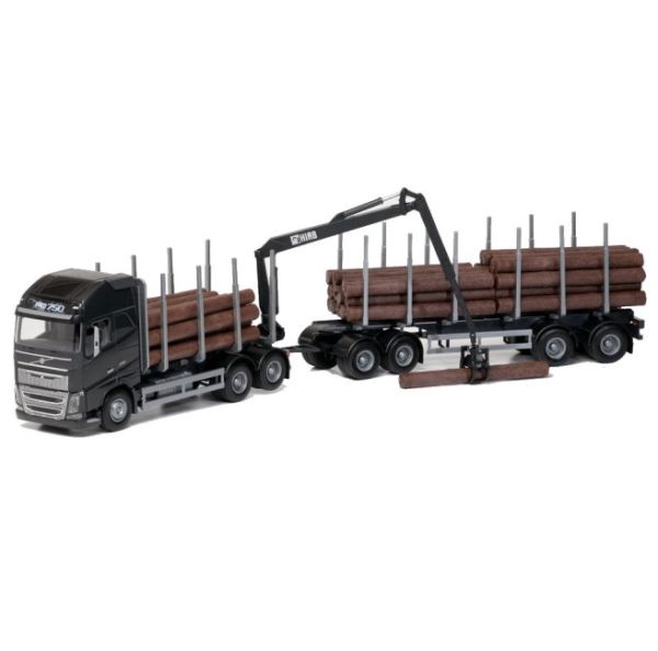 EMEK70303 - VOLVO FH16 6x4 noir avec dolly et remorque 2 essieux transport de bois - 1