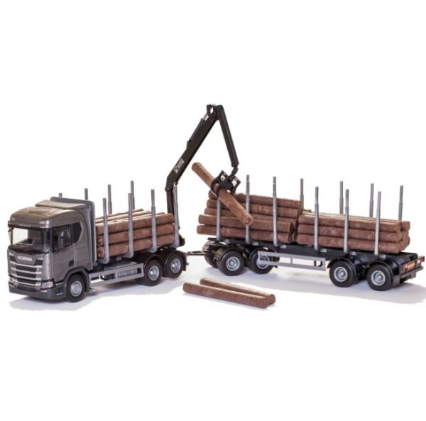 EMEK70603 - SCANIA R450 6x4 gris avec dolly et remorque 2 essieux transport de bois - 1