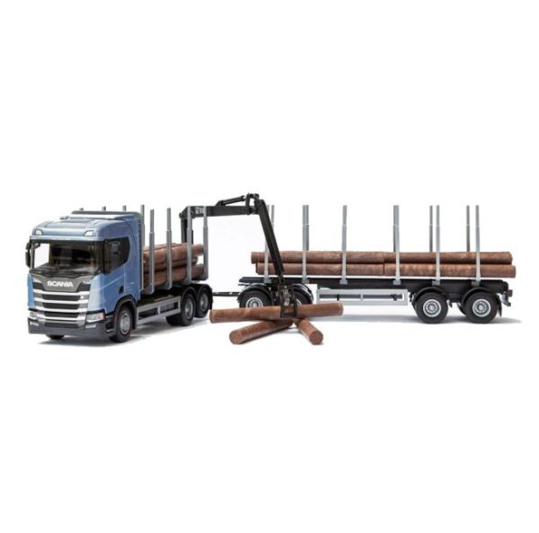 EMEK70604 - SCANIA R450 6x4 bleu avec dolly et remorque 2 essieux transport de bois - 1