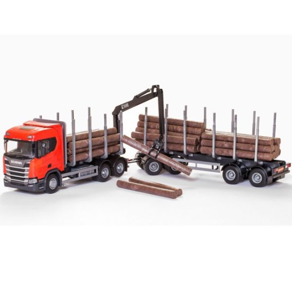 EMEK70605 - SCANIA R450 6x4 rouge avec dolly et remorque 2 essieux transport de bois - 1