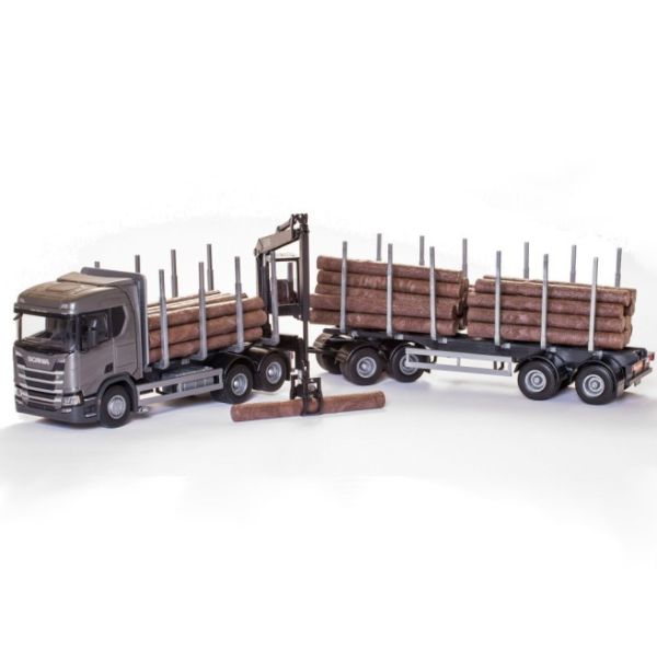 EMEK71603 - SCANIA R450 6x4 gris avec grue de chargement et remorque transport de bois - 1