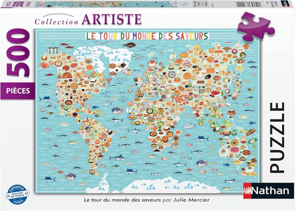 NAT872909 - Puzzle 500 Pièces Le tour du monde des saveurs par Julie Mercier - 1