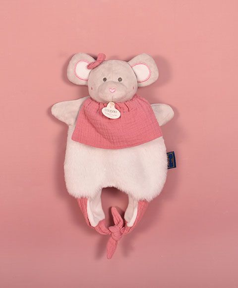 DC3827 - Doudou souris marionnette - Petit Sac amusette 3en1 rose - 1