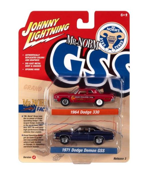 JLPK019A-1 - DODGE 330 1964 rouge et DODGE Demon GSS 1971 bleu - Mr. NORM - de la série TWIN PACK 2022 série A sous blister - 1