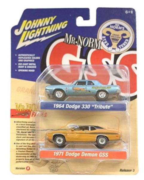 JLPK019B-2 - DODGE 330 Tribute 1964 bleu et DODGE Demon GSS 1971 Marron de la série TWIN PACK série B sous blister - 1