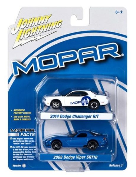 JLPK020A-1 - DODGE Challenger R/T 2014 blanc et DODGE Viper SRT10 2008 bleu de la série MOPAR sous blister - 1