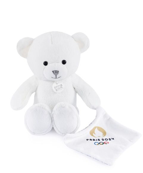 JO2448 - Ours en peluche avec doudou blanc - Paris 2024 - 25cm - 1