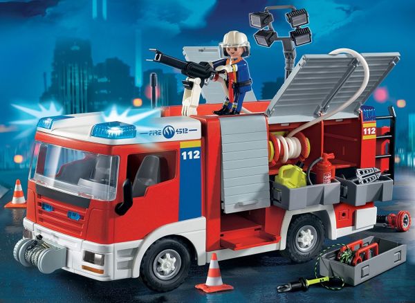 ② Grand camion de pompiers PLAymobil avec échelle et sirène