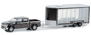 GREEN32280-D - FORD F-150 Lariat 4X4 2020 gris avec remorque vitrée de la série HITCH & TOW sous blister