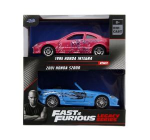 JAD35395 - Pack de 2 voitures HONDA Integra 1995 rose et HONDA S2000 2001Bleu FAST and FURIOUS