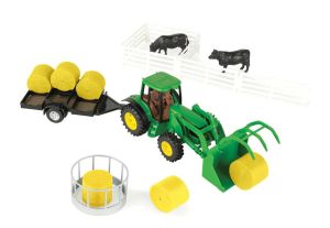 ERT47519 - JOHN DEERE avec chargeur plateau et balle de foin