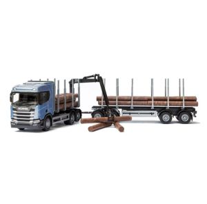 EMEK70604 - SCANIA R450 6x4 bleu avec dolly et remorque 2 essieux transport de bois