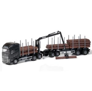 EMEK71303 - VOLVO FH16 750 XL 6x4 noir avec grue de chargement et remorque transport de bois