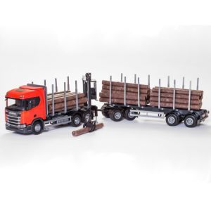 EMEK71605 - SCANIA R450 6x4 rouge avec grue de chargement et remorque transport de bois