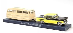 NOREVCL5711 - SIMCA Vedette Chambord 1958 jaune paille et noir et caravane Hénon