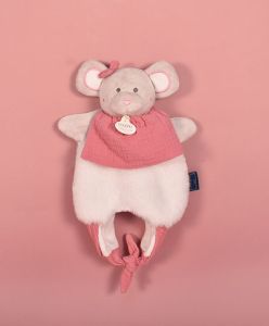 DC3827 - Doudou souris marionnette - Petit Sac amusette 3en1 rose