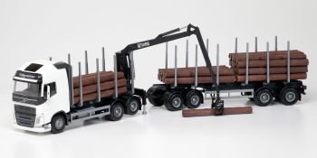 EMEK71302 - VOLVO FH16 750 XL 6x4 blanc avec grue de chargement et remorque transport de bois