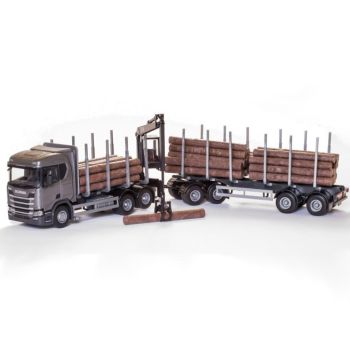 EMEK71603 - SCANIA R450 6x4 gris avec grue de chargement et remorque transport de bois