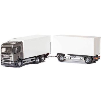 EMEK89643 - SCANIA CR 6x4 gris avec remorque 1 + 1 essieu et hayon